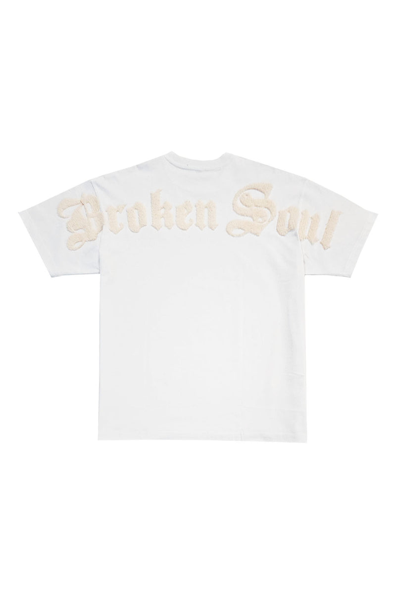 Men Broken Soul Cream Chenille Oversized T-Shirt