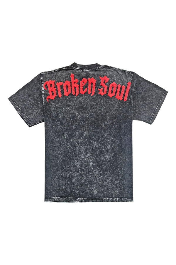 Men Broken Soul Try Me Chenille Oversized T-Shirt