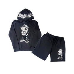 Men Cash Addicted Chenille Hoodie and Cotton Shorts Set