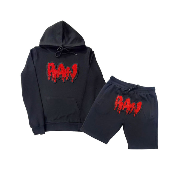 Men RAW Drip Red Bling Hoodie and Cotton Shorts Set