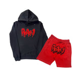 Men RAW Drip Red Bling Hoodie and Cotton Shorts Set