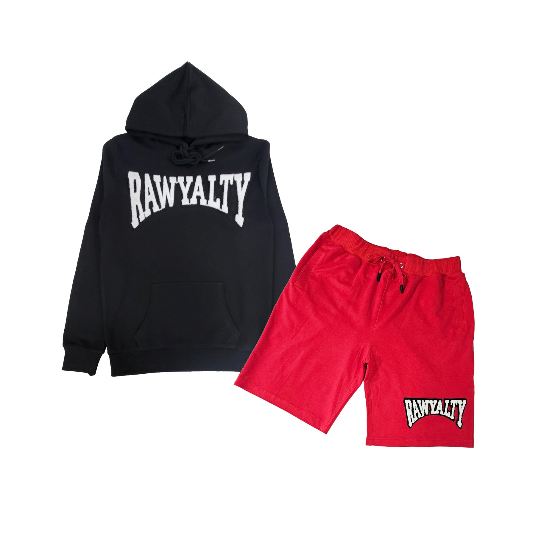 Men Rawyalty White Chenille Hoodie and Cotton Shorts Set