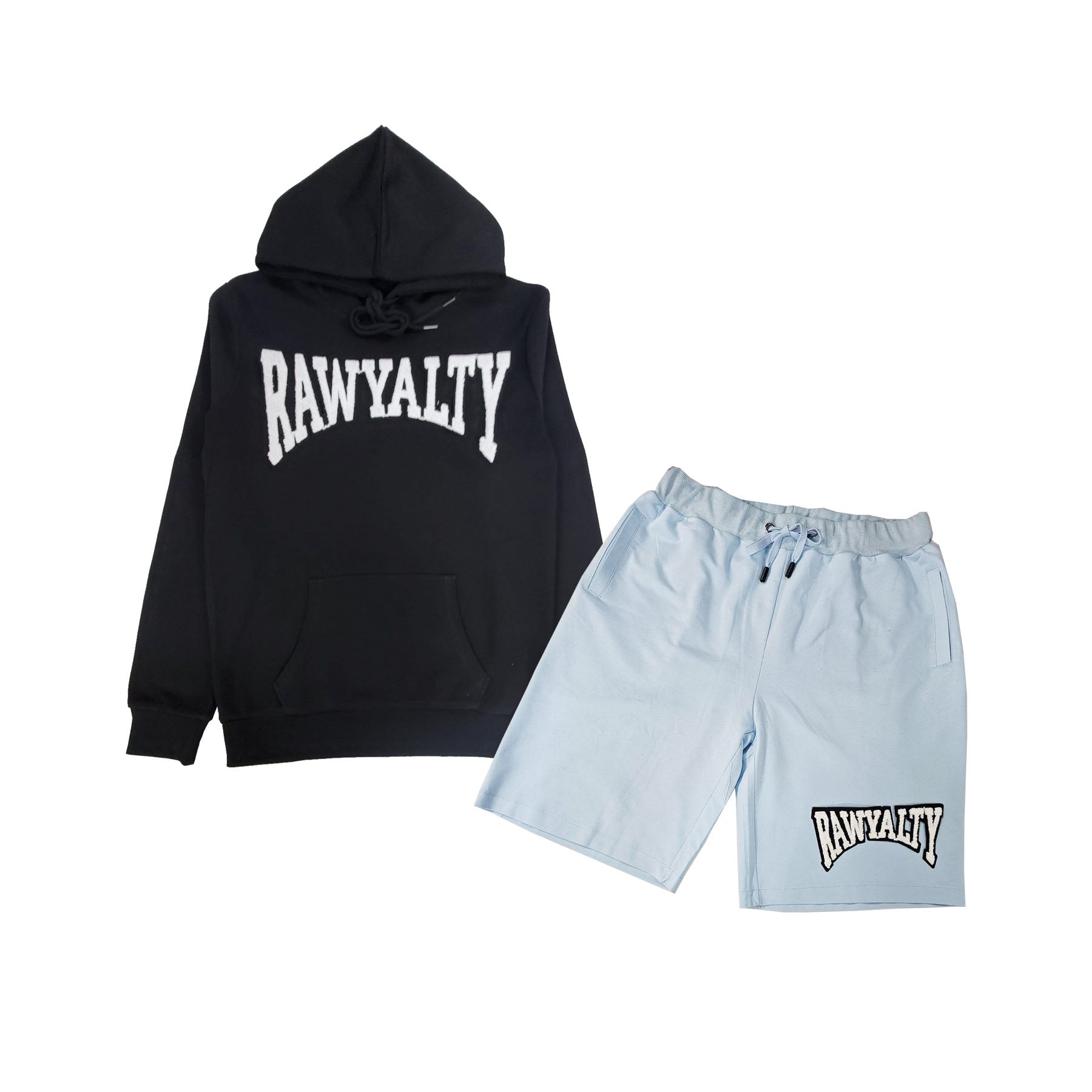 Men Rawyalty White Chenille Hoodie and Cotton Shorts Set