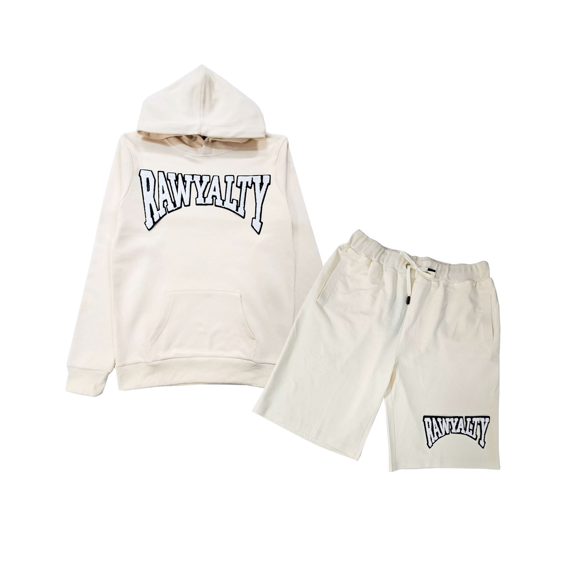 Men Rawyalty White Chenille Hoodie and Cotton Shorts Set