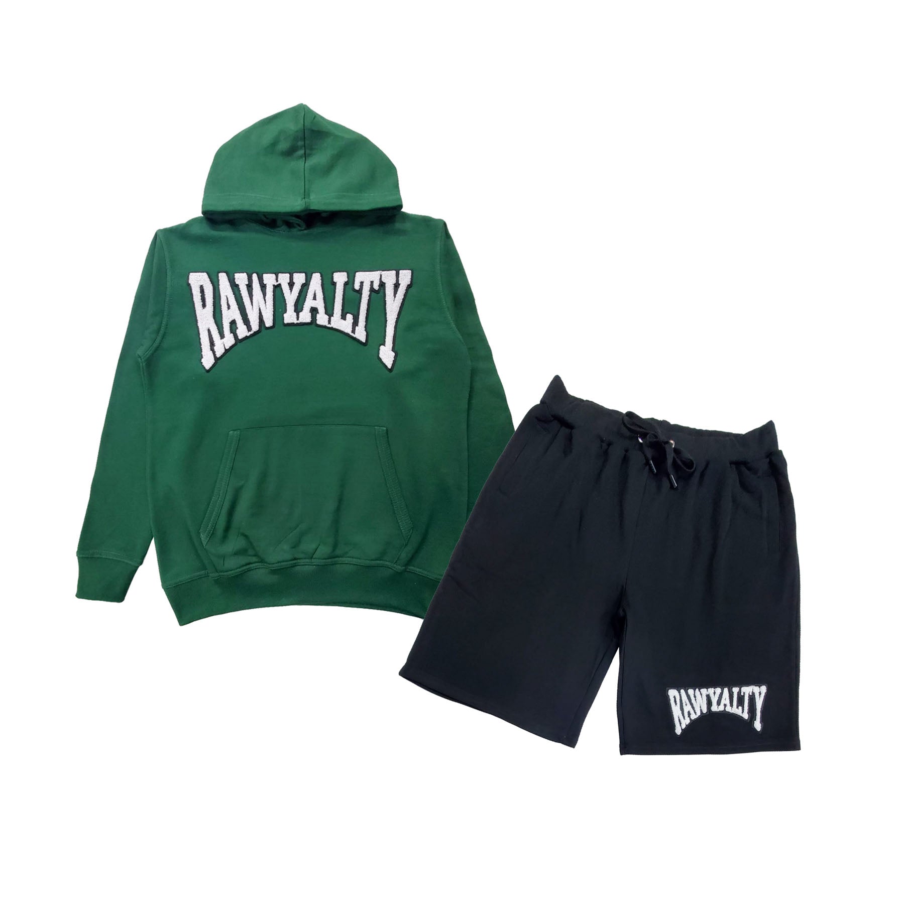 Men Rawyalty White Chenille Hoodie and Cotton Shorts Set