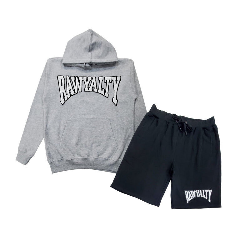 Men Rawyalty White Chenille Hoodie and Cotton Shorts Set