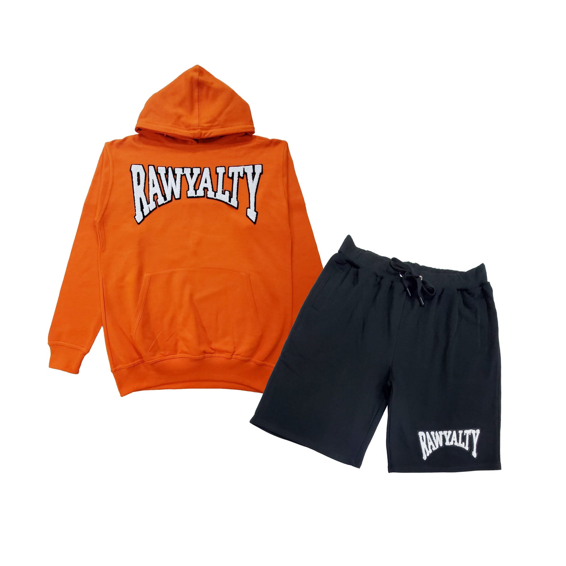 Men Rawyalty White Chenille Hoodie and Cotton Shorts Set