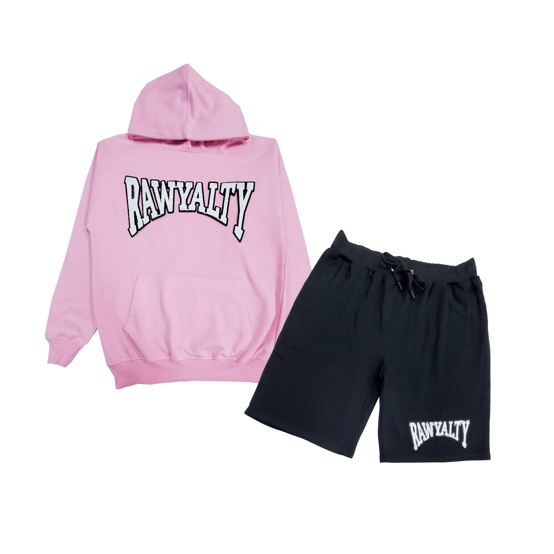 Men Rawyalty White Chenille Hoodie and Cotton Shorts Set