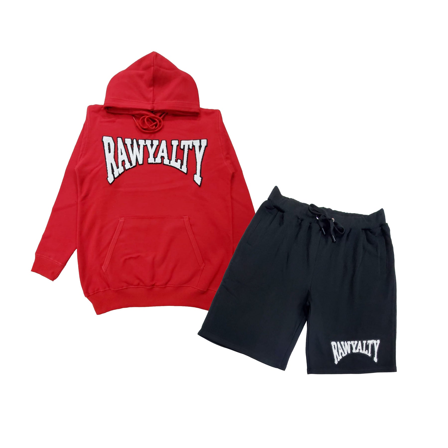 Men Rawyalty White Chenille Hoodie and Cotton Shorts Set