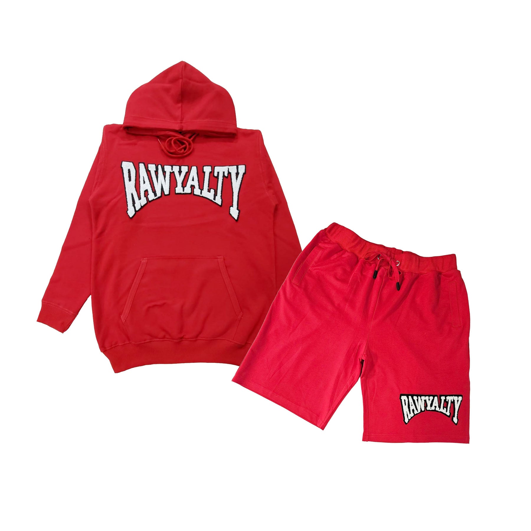 Men Rawyalty White Chenille Hoodie and Cotton Shorts Set