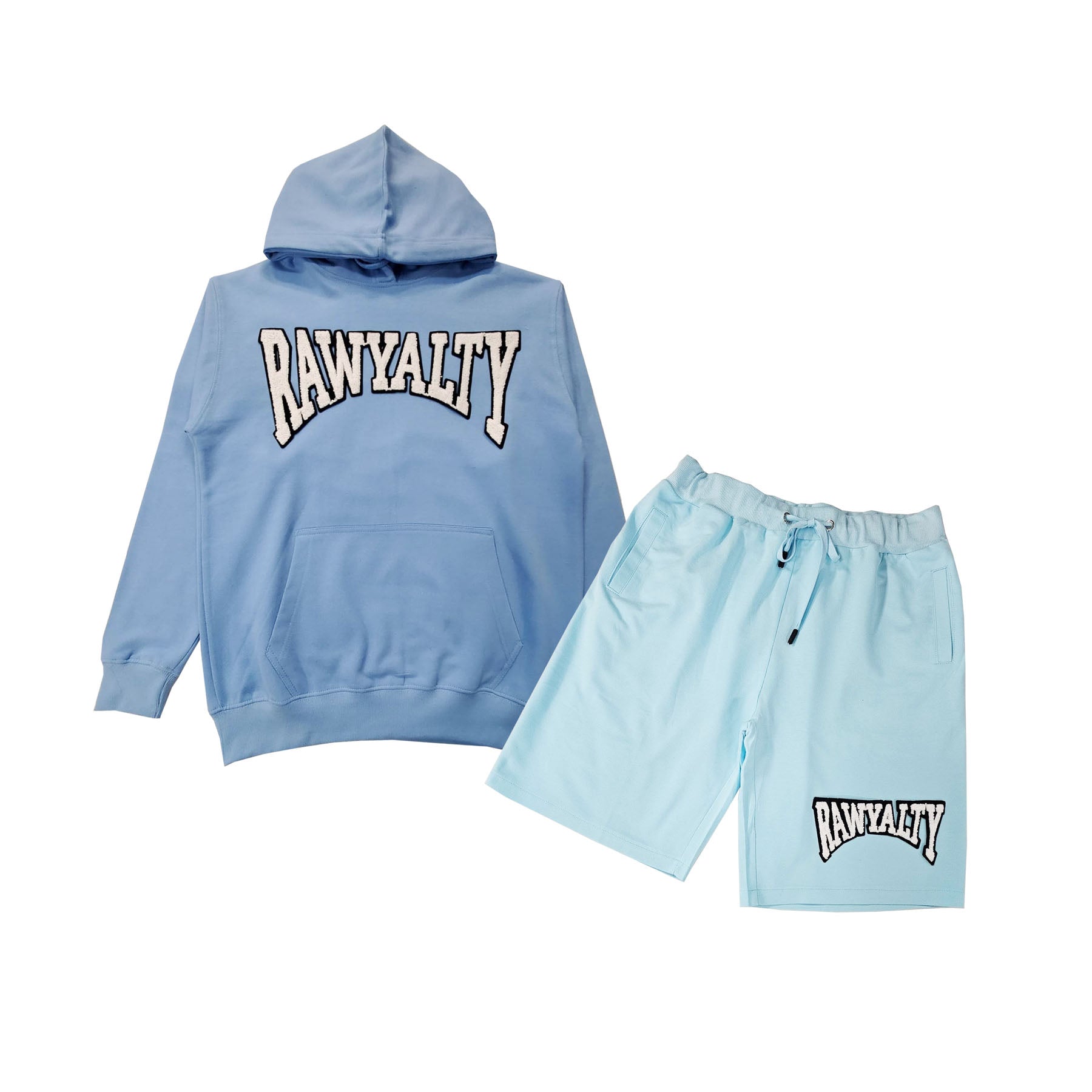 Men Rawyalty White Chenille Hoodie and Cotton Shorts Set