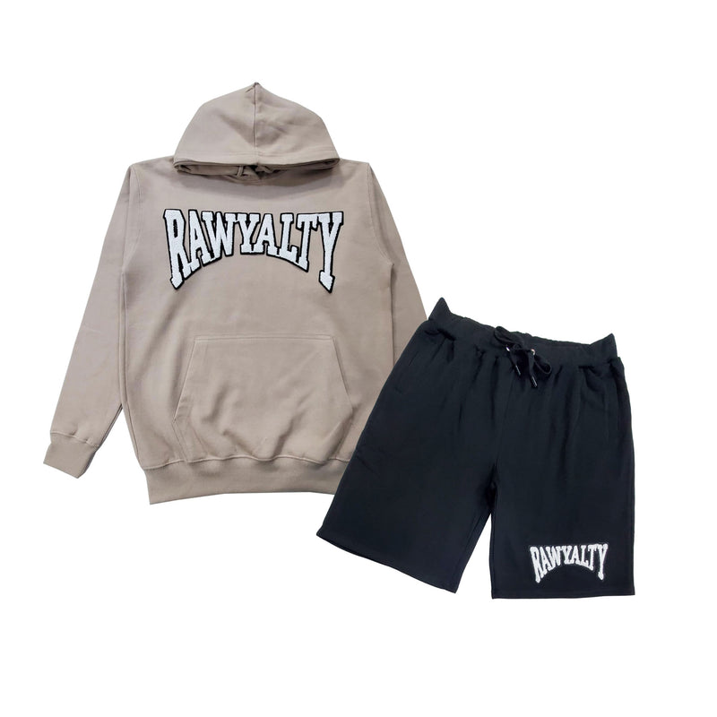 Men Rawyalty White Chenille Hoodie and Cotton Shorts Set