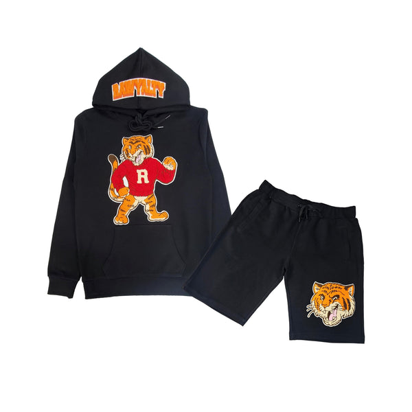 Men Rawyalty Tiger Chenille Hoodie and Cotton Shorts Set