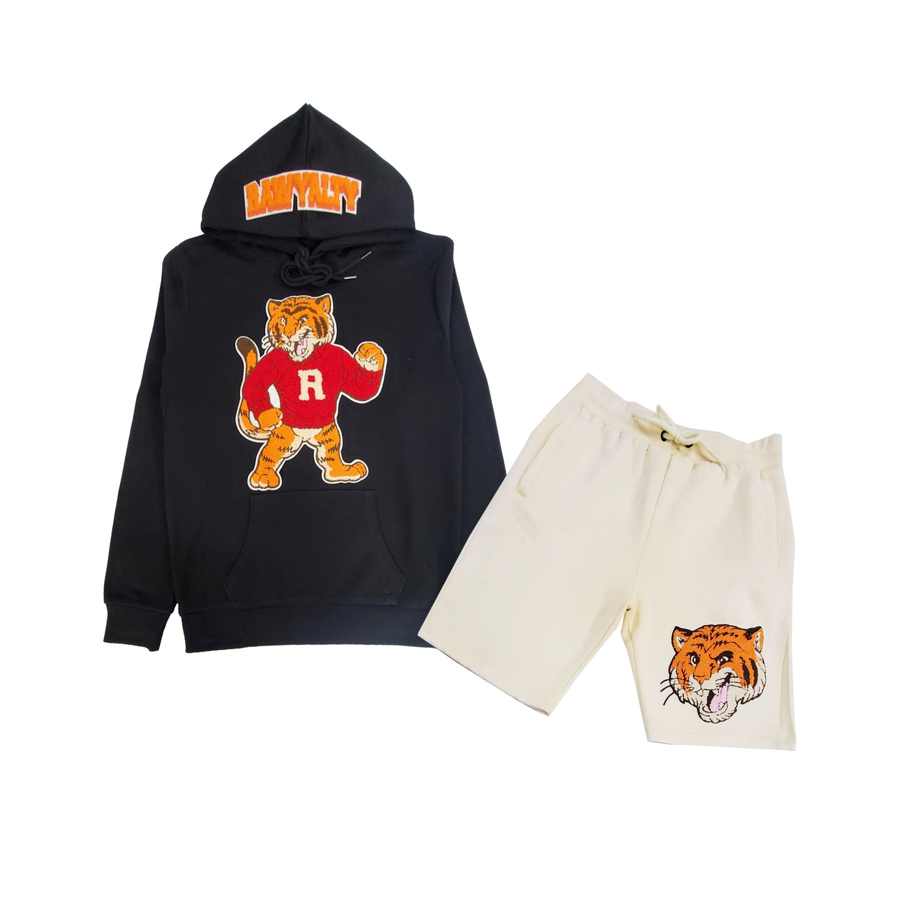 Men Rawyalty Tiger Chenille Hoodie and Cotton Shorts Set