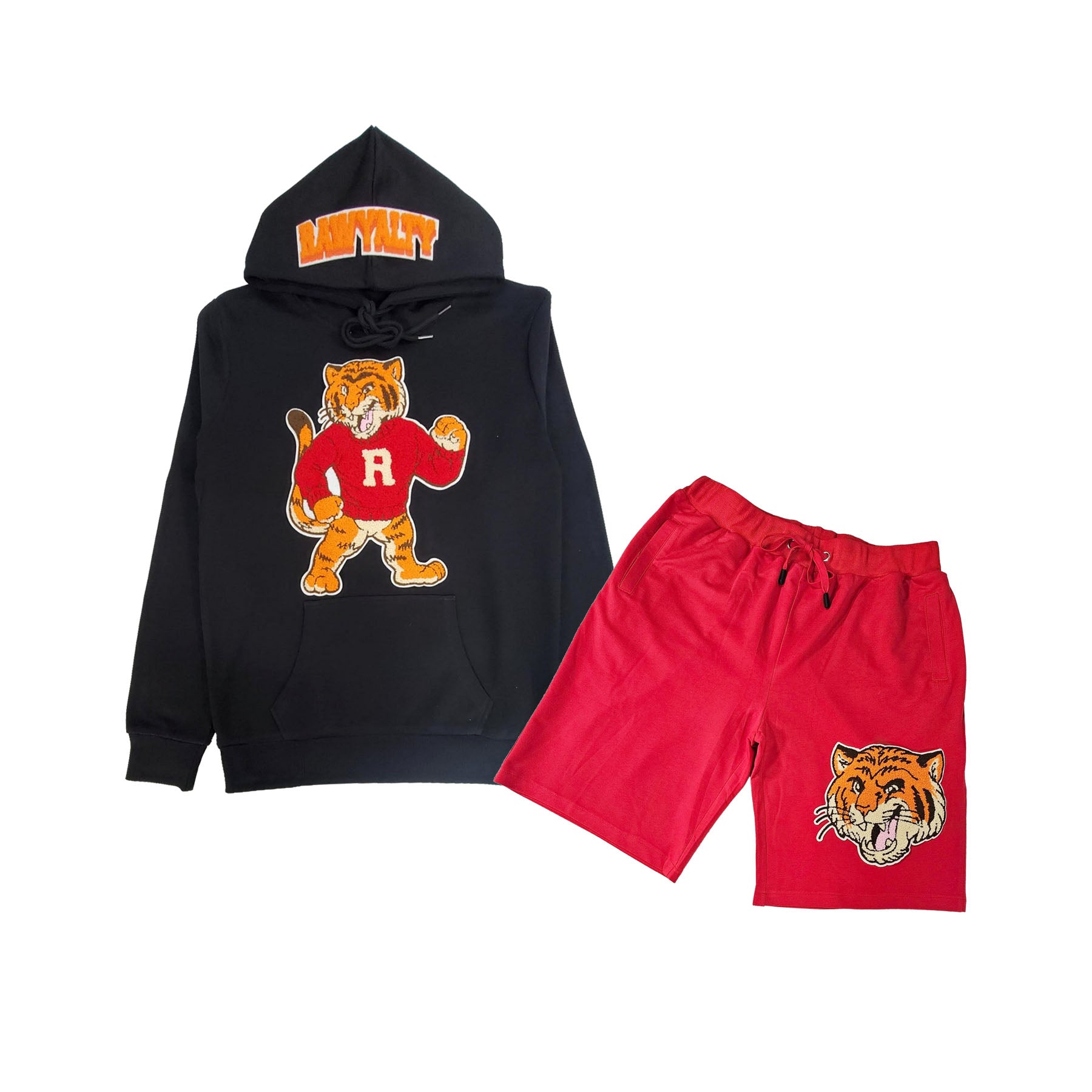 Men Rawyalty Tiger Chenille Hoodie and Cotton Shorts Set