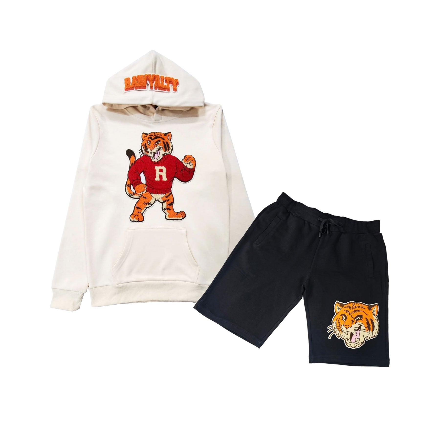 Men Rawyalty Tiger Chenille Hoodie and Cotton Shorts Set