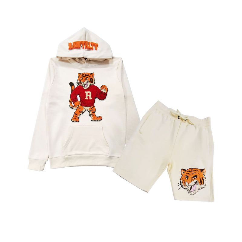 Men Rawyalty Tiger Chenille Hoodie and Cotton Shorts Set
