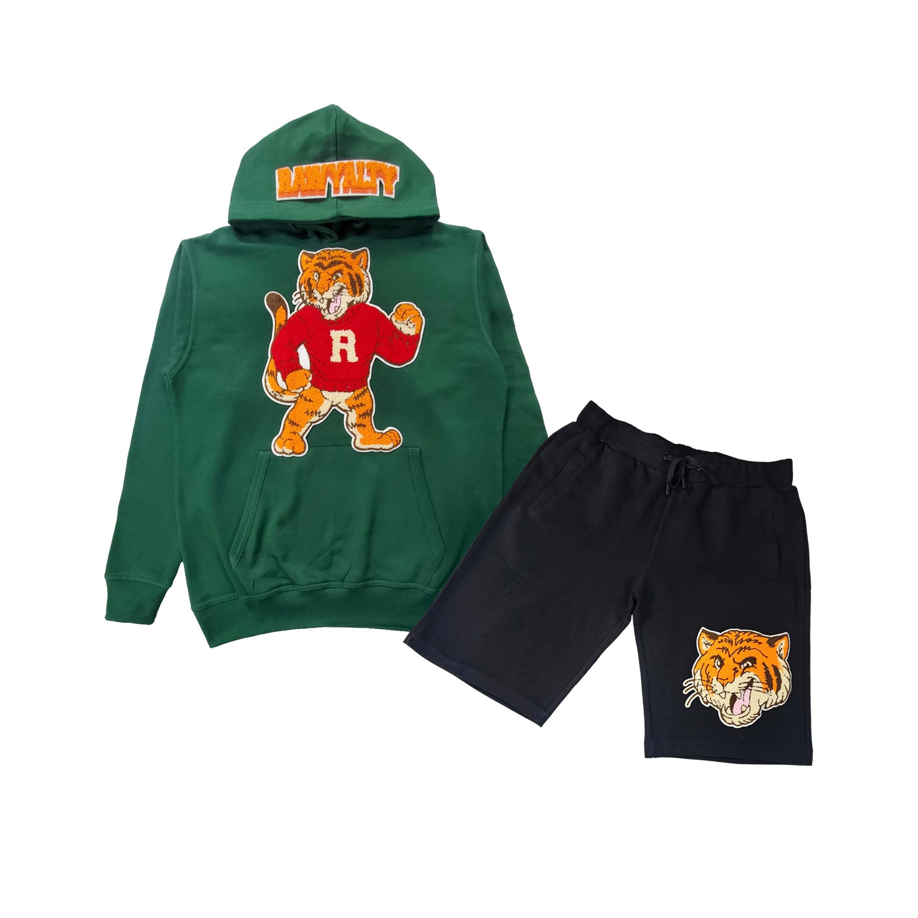 Men Rawyalty Tiger Chenille Hoodie and Cotton Shorts Set