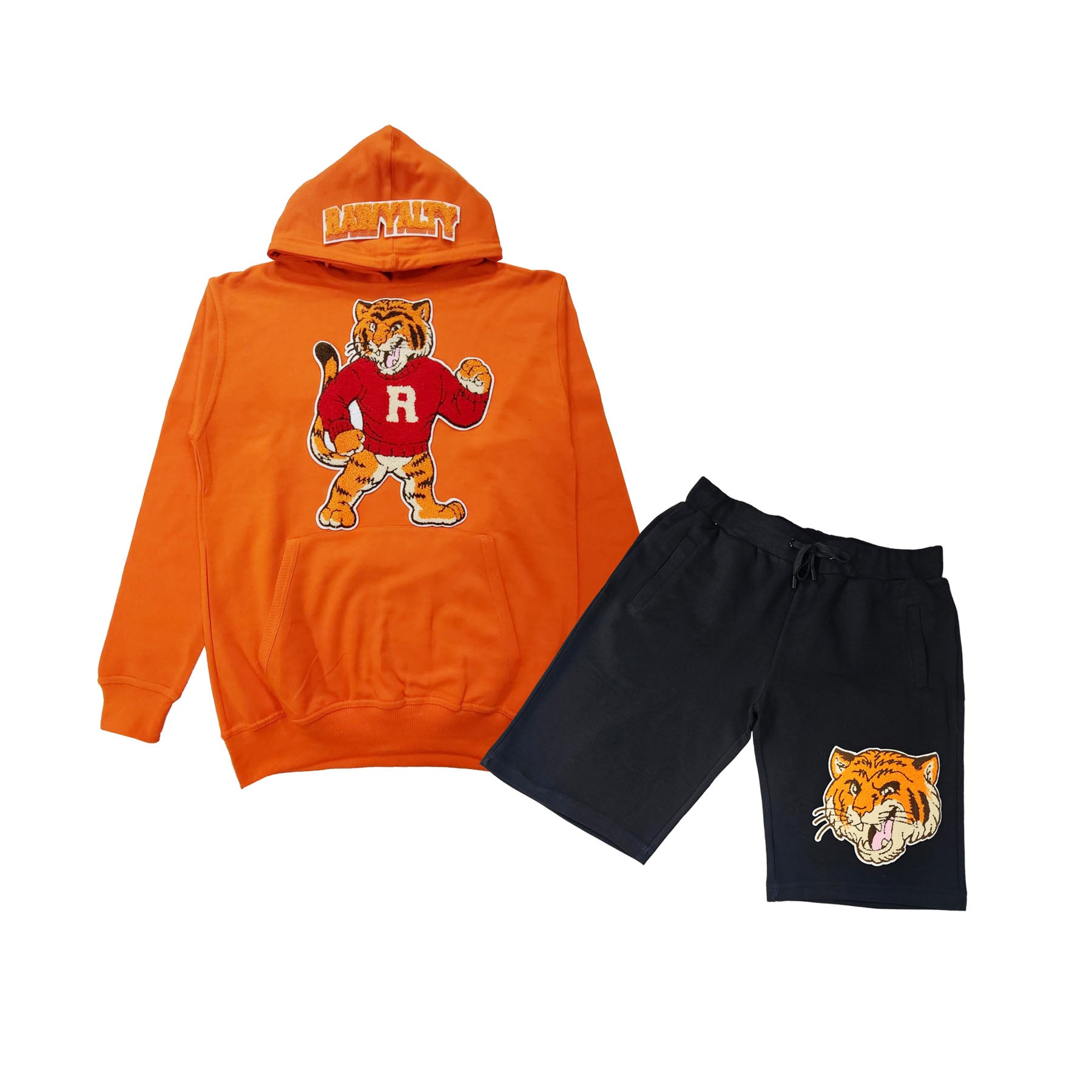 Men Rawyalty Tiger Chenille Hoodie and Cotton Shorts Set