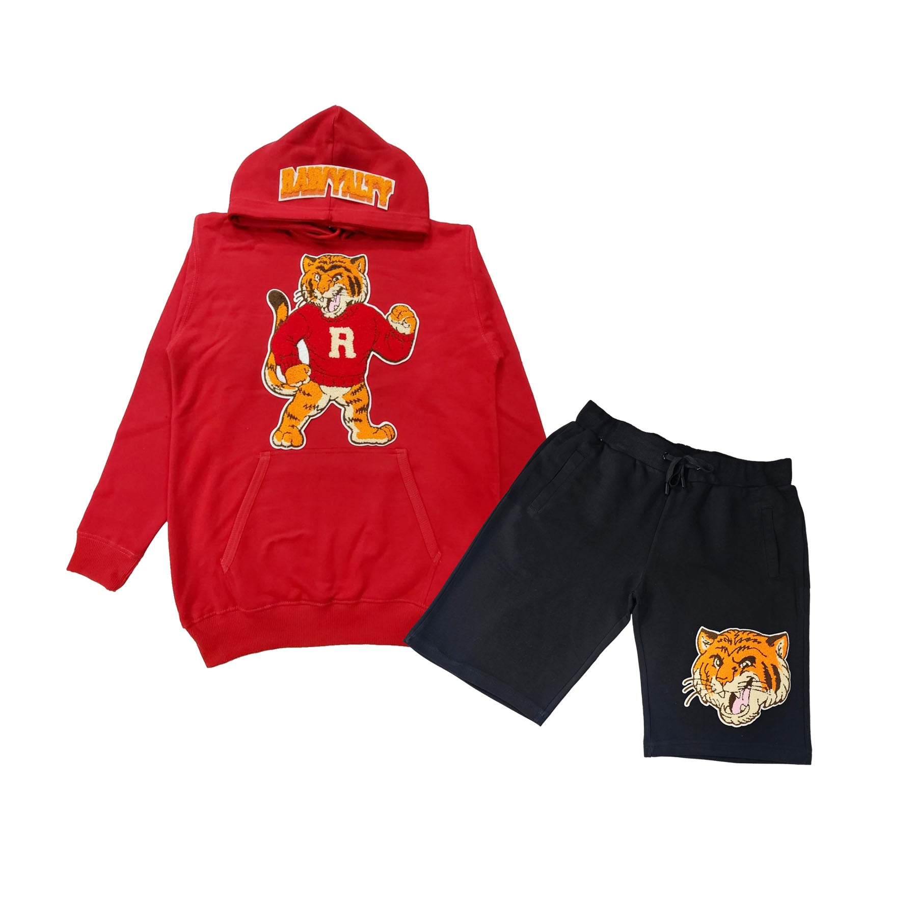 Men Rawyalty Tiger Chenille Hoodie and Cotton Shorts Set