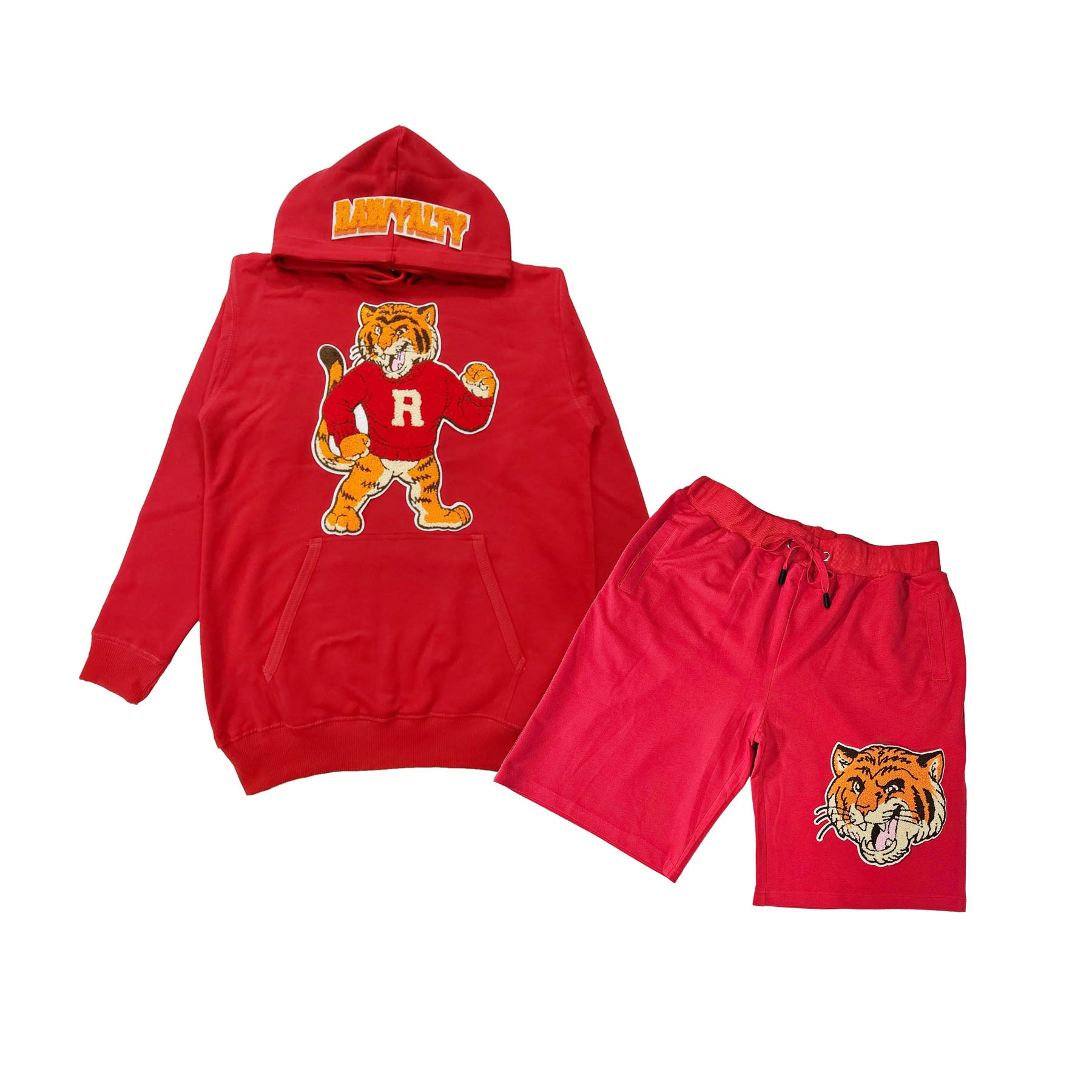 Men Rawyalty Tiger Chenille Hoodie and Cotton Shorts Set