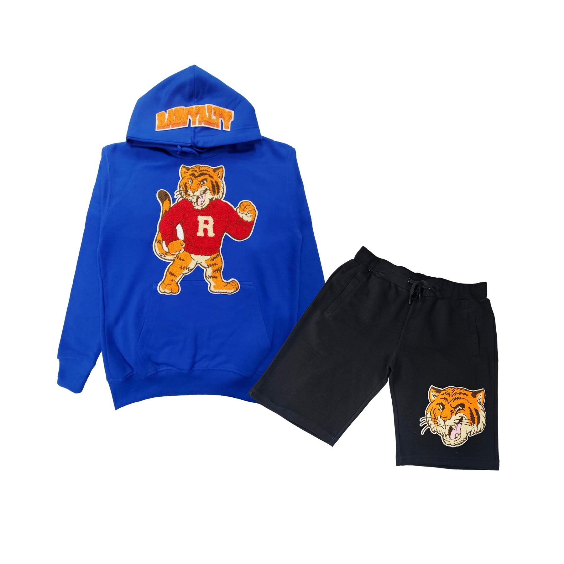 Men Rawyalty Tiger Chenille Hoodie and Cotton Shorts Set