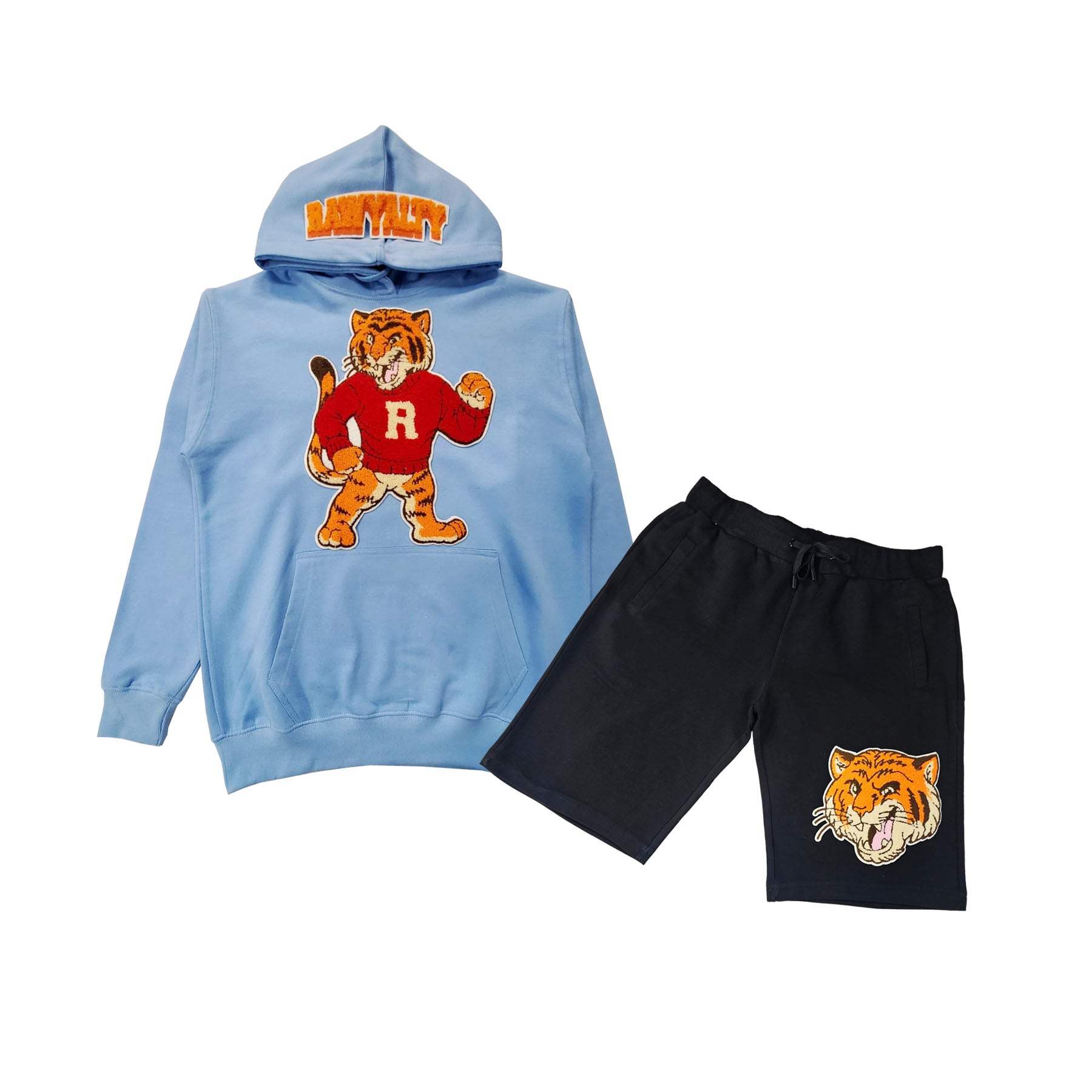 Men Rawyalty Tiger Chenille Hoodie and Cotton Shorts Set