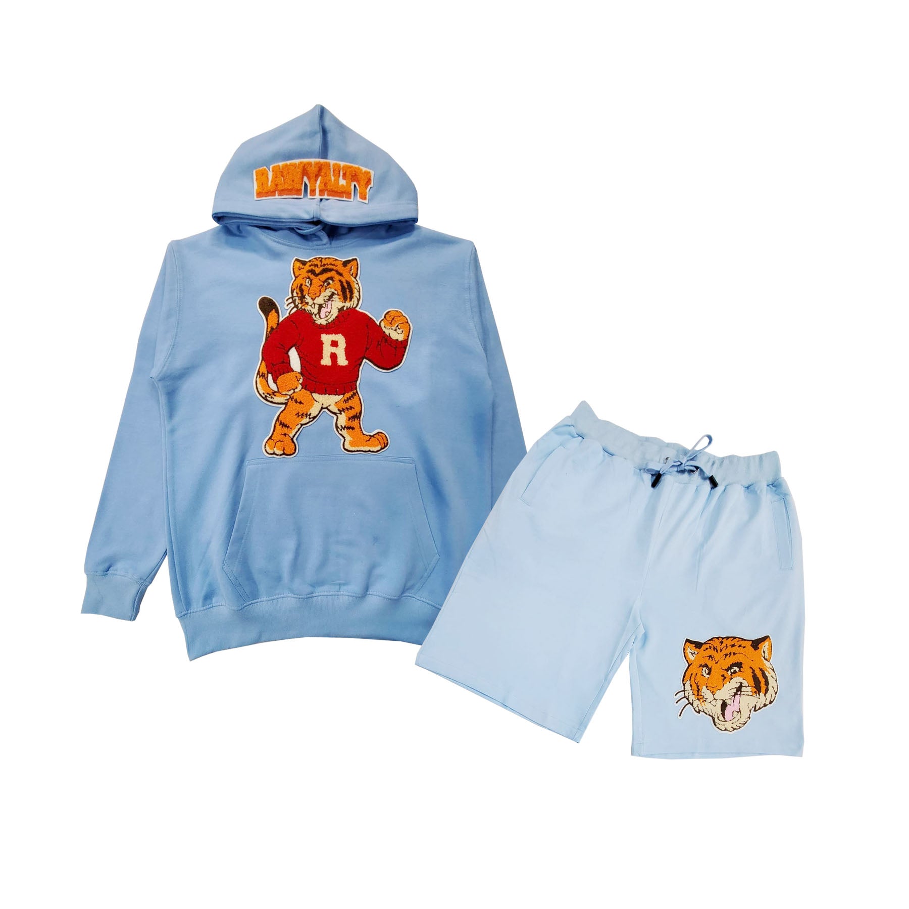 Men Rawyalty Tiger Chenille Hoodie and Cotton Shorts Set