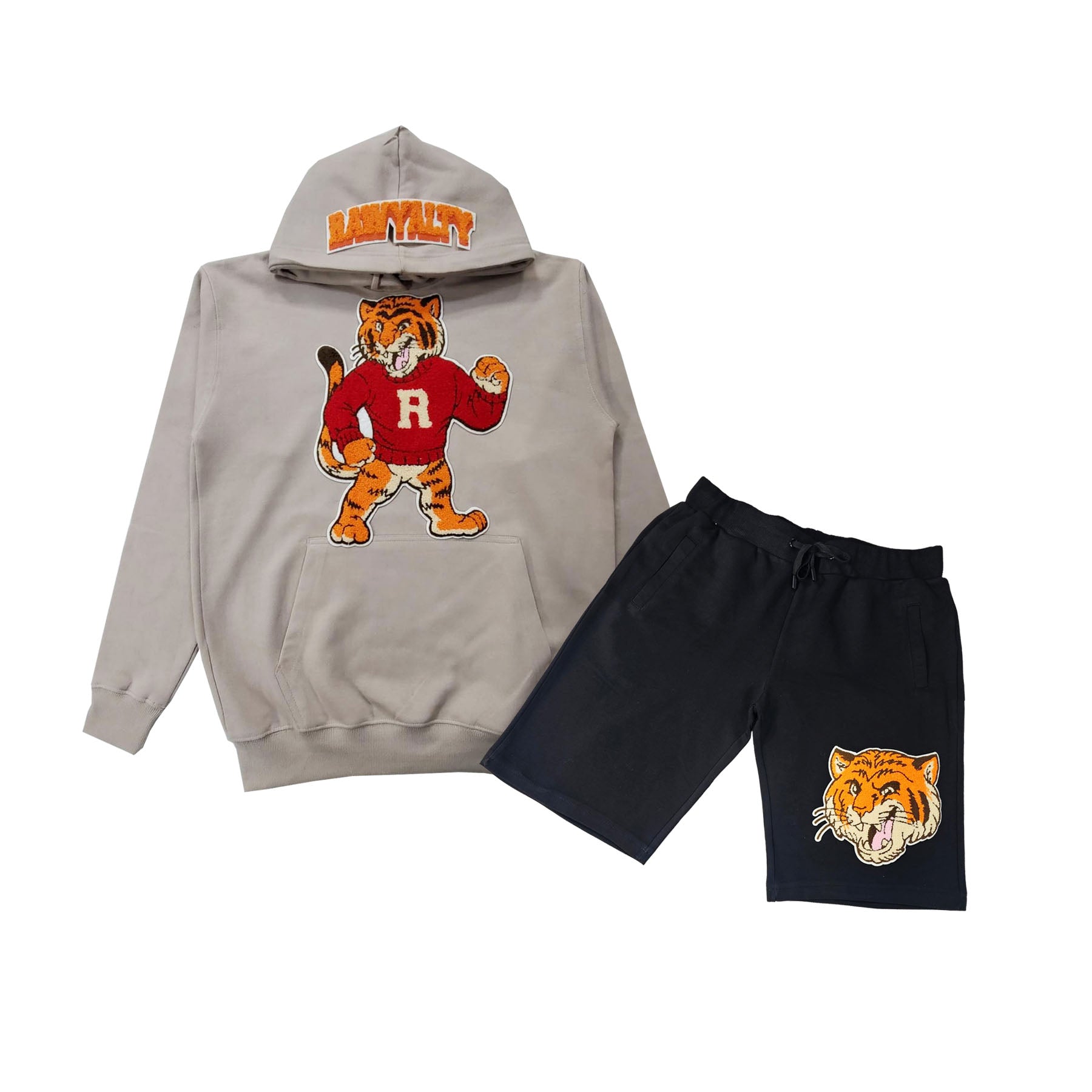 Men Rawyalty Tiger Chenille Hoodie and Cotton Shorts Set