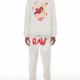 Men Broken Heart Puff Print Hoodie and Joggers Set