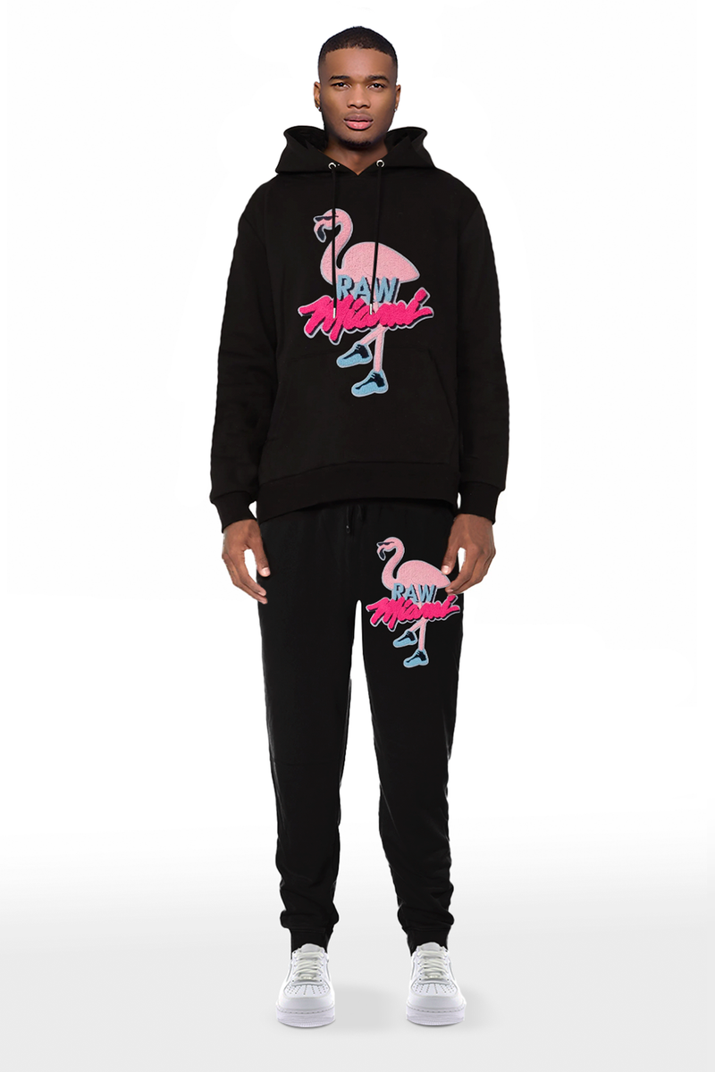 Men Flamingo Chenille Hoodie and Joggers Set