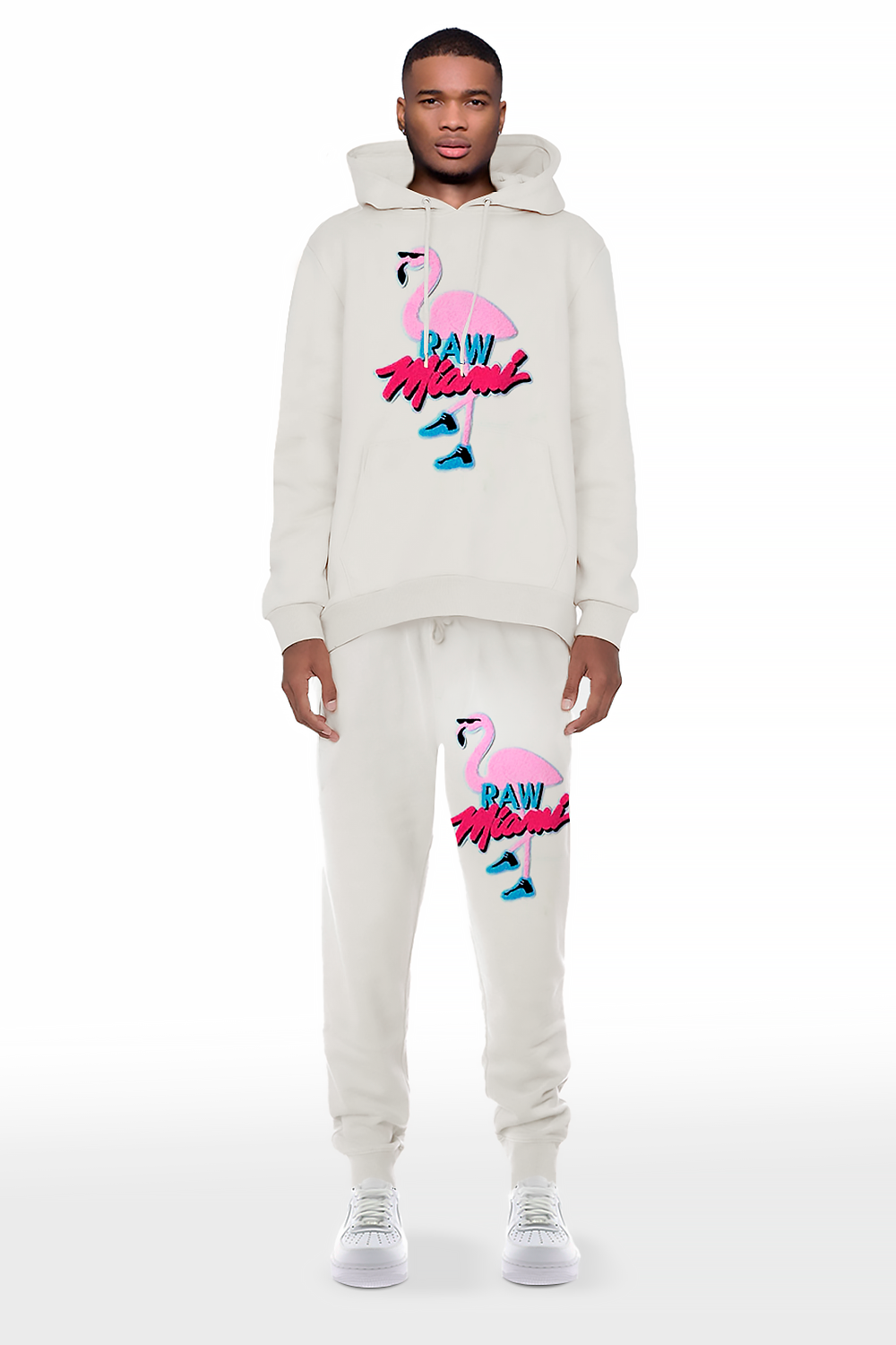 Men Flamingo Chenille Hoodie and Joggers Set