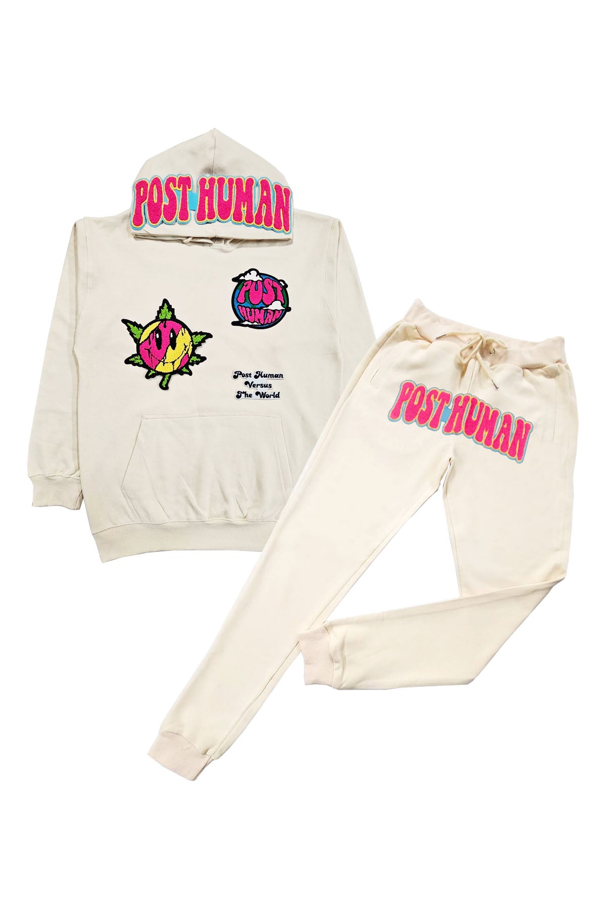 Men RAW Post Human Vs The World Chenille Hoodie and Joggers Set