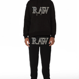 Men RAW 3D Black Chenille Hoodie and Joggers Set