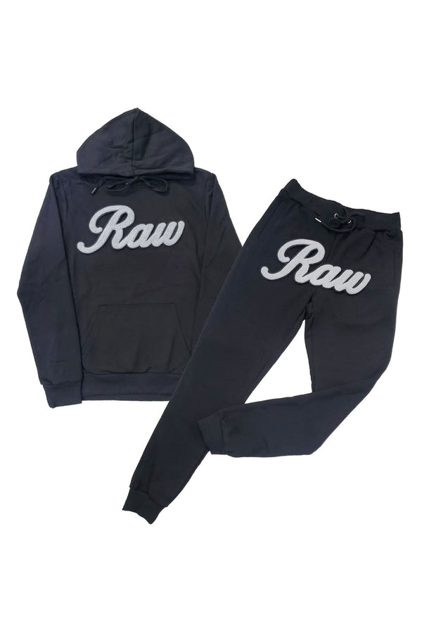 Men RAW Cursive Grey Chenille Hoodie and Joggers Set