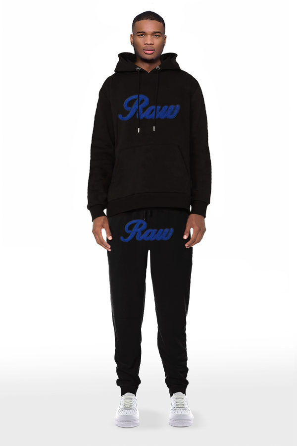 Men RAW Cursive Navy Chenille Hoodie and Joggers Set