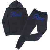 Men RAW Cursive Navy Chenille Hoodie and Joggers Set