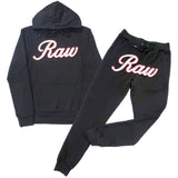 Men RAW Cursive White Chenille Hoodie and Joggers Set