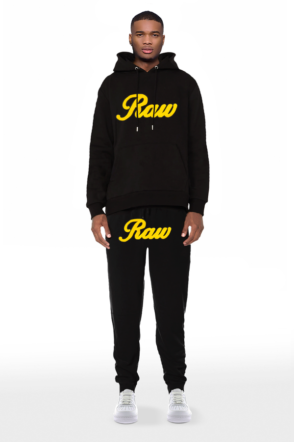 Men RAW Cursive Yellow Chenille Hoodie and Joggers Set