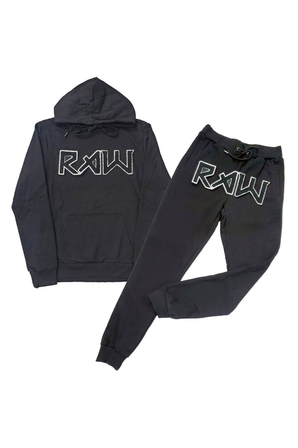 Men RAW Edition 1 Black Chenille Hoodie and Joggers Set