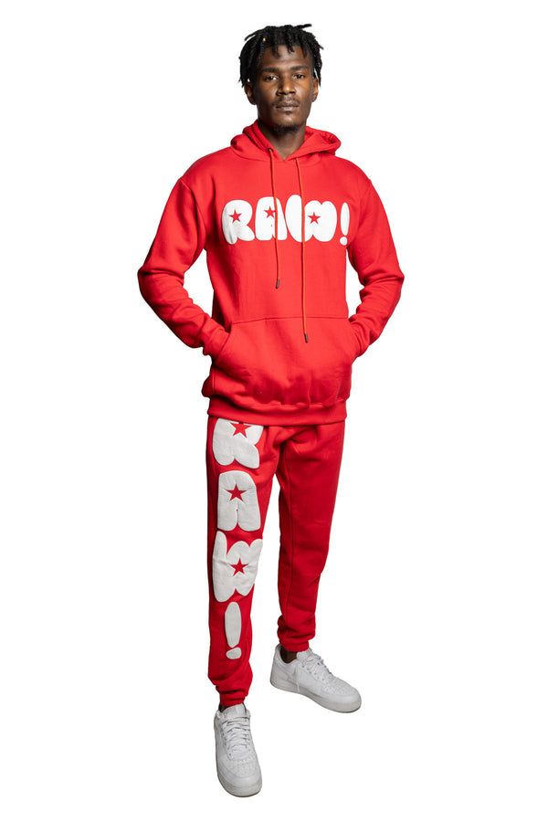 Men RAW Star White Puff Hoodie and Jogger Set
