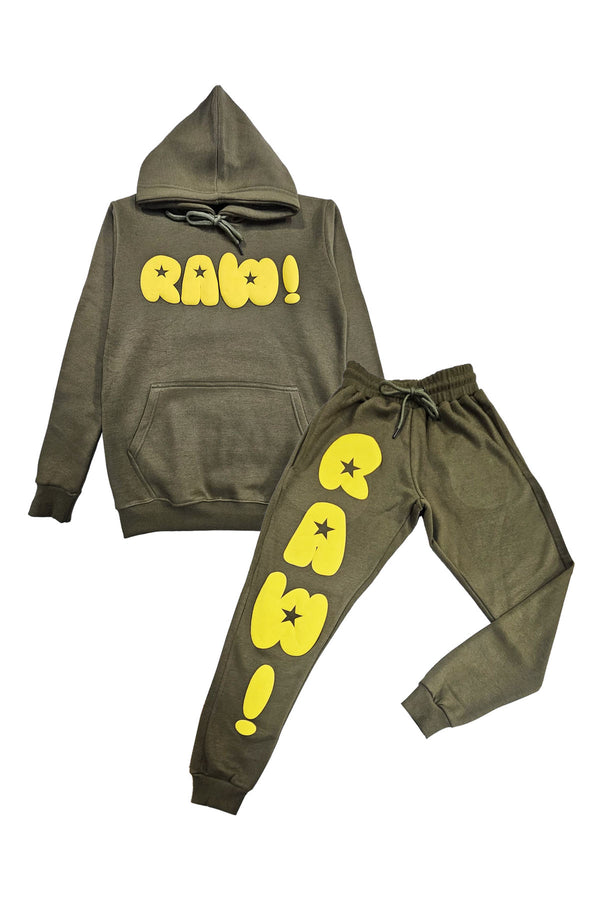 Men RAW Star Yellow Puff Hoodie and Jogger Set