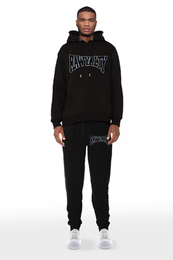 Men Rawyalty Black Chenille Hoodie and Joggers Set