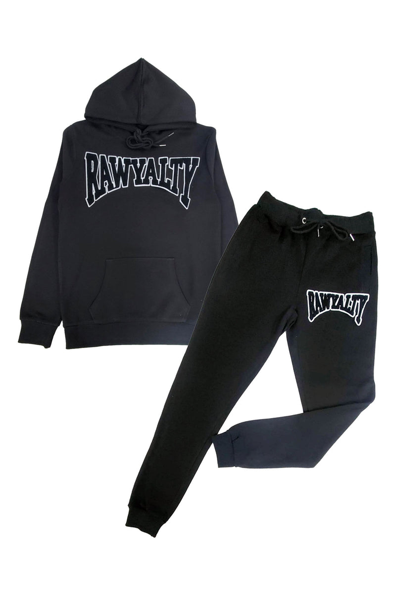 Men Rawyalty Black Chenille Hoodie and Joggers Set
