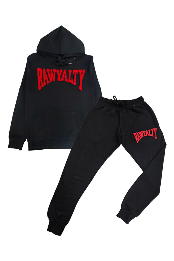 Men Rawyalty Red Chenille Hoodie and Joggers Set