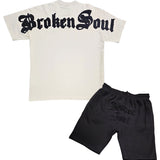 Men Broken Soul Black Chenille Oversized T-Shirt and Cotton Shorts Set