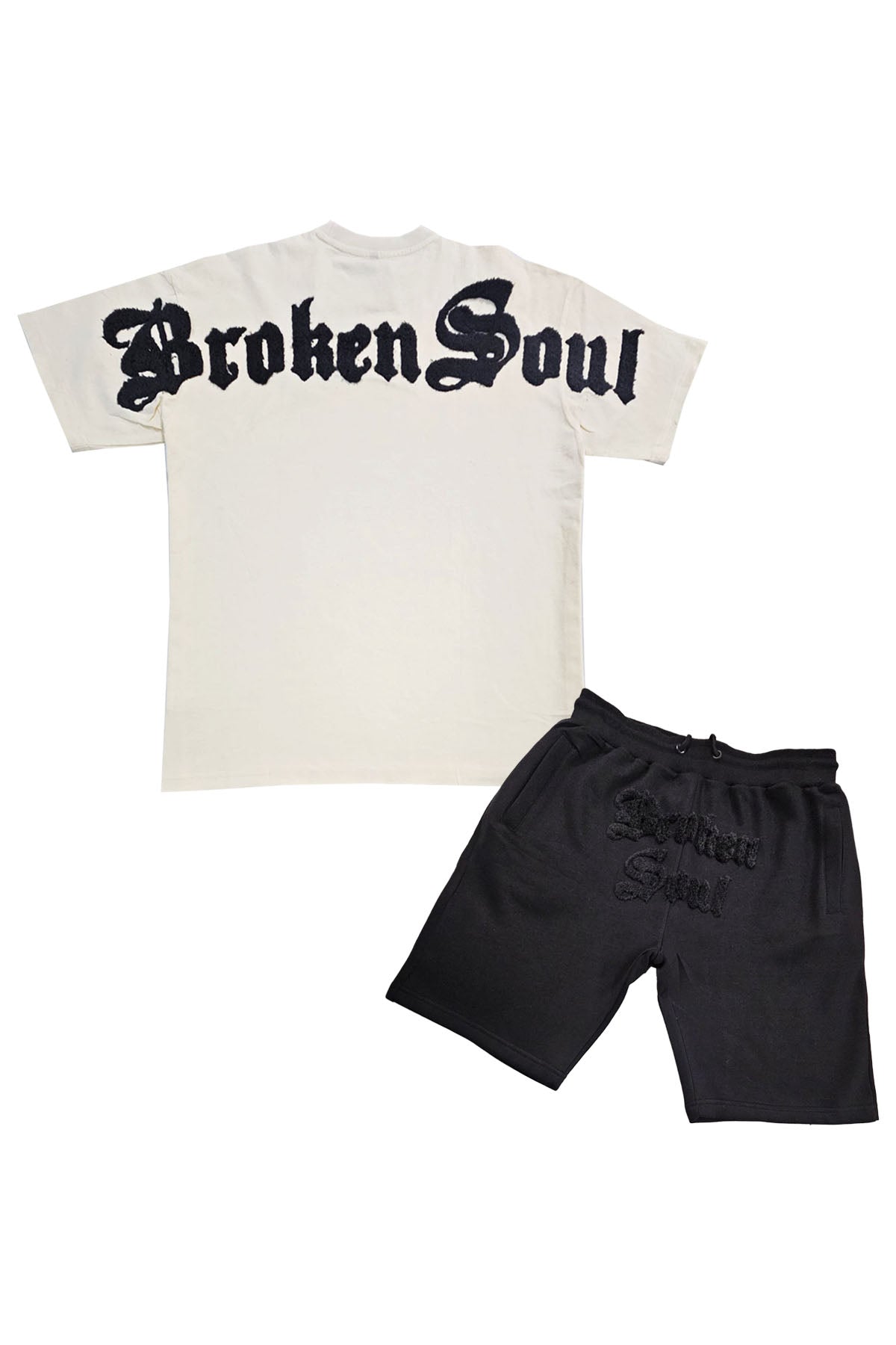 Men Broken Soul Black Chenille Oversize T-Shirt and Cotton Shorts Set