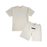 Men 007 RAWYALTY White Rubberized Oversized T-Shirt and Cotton Shorts Set