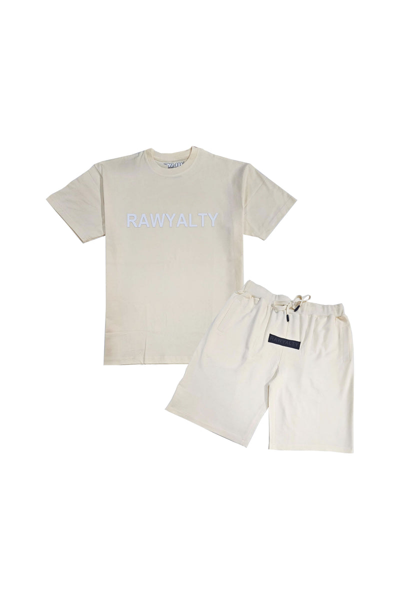Men 007 RAWYALTY White Rubberized Oversized T-Shirt and Cotton Shorts Set