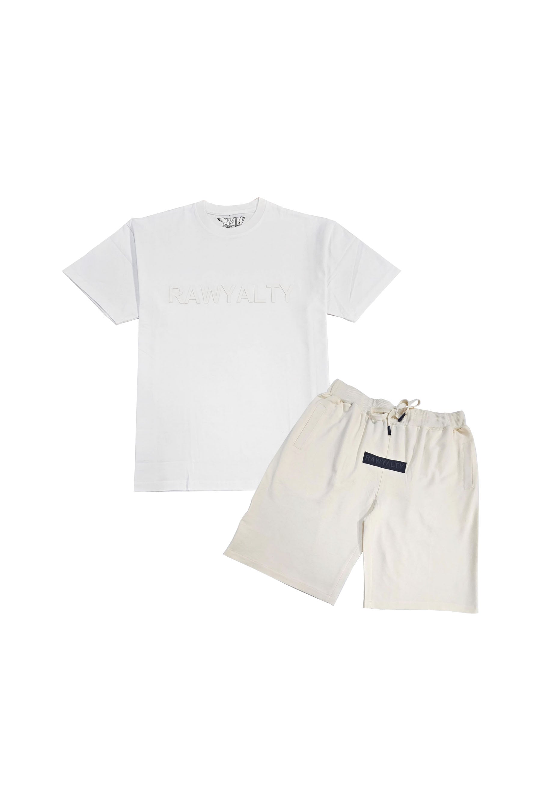 Men 007 RAWYALTY White Rubberized Oversized T-Shirt and Cotton Shorts Set